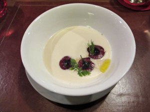 Ajo Blanco, Cherries, Fine Herbs at Degustation, New York City