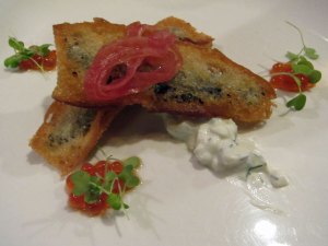 Marinated Sardines, Nori, Salmon Roe at Degustation, New York City